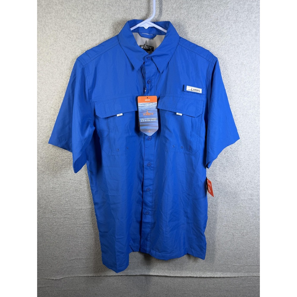 Habit Shirt Mens Small Blue Crayfish Creek River Short Sleeve Fishing Outdoor